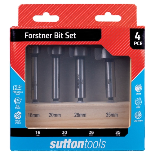 FORSTNER BIT D523 SET HSC 4 PCE 16 20 26 35MM TIMBER BOX